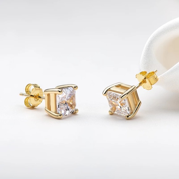 1.5Ct Sterling Silver Asscher Cut 6.43mm Classic Stud Square Diamond Studs - Picture 10 of 16